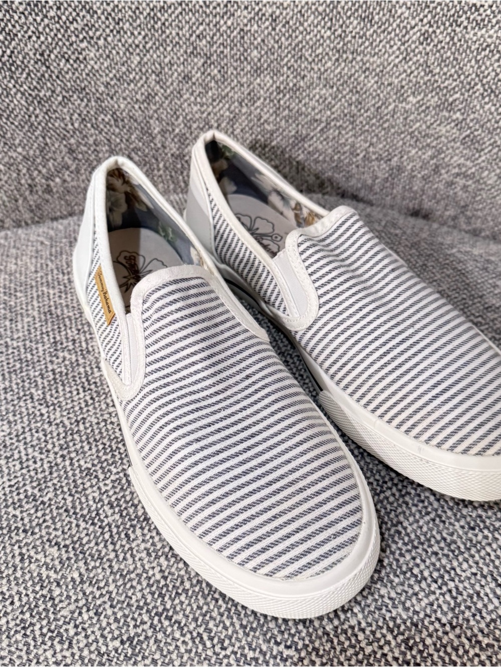 Tommy Bahama White and Navy Striped Slip-On Sneakers